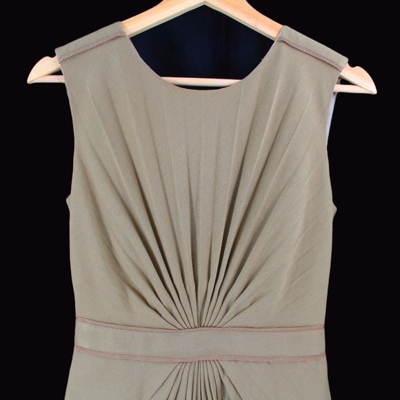Ted Baker London Dress Radiant Accordion Pleated Sleeveless Sheath Khaki/Camel - Picture 3 of 8